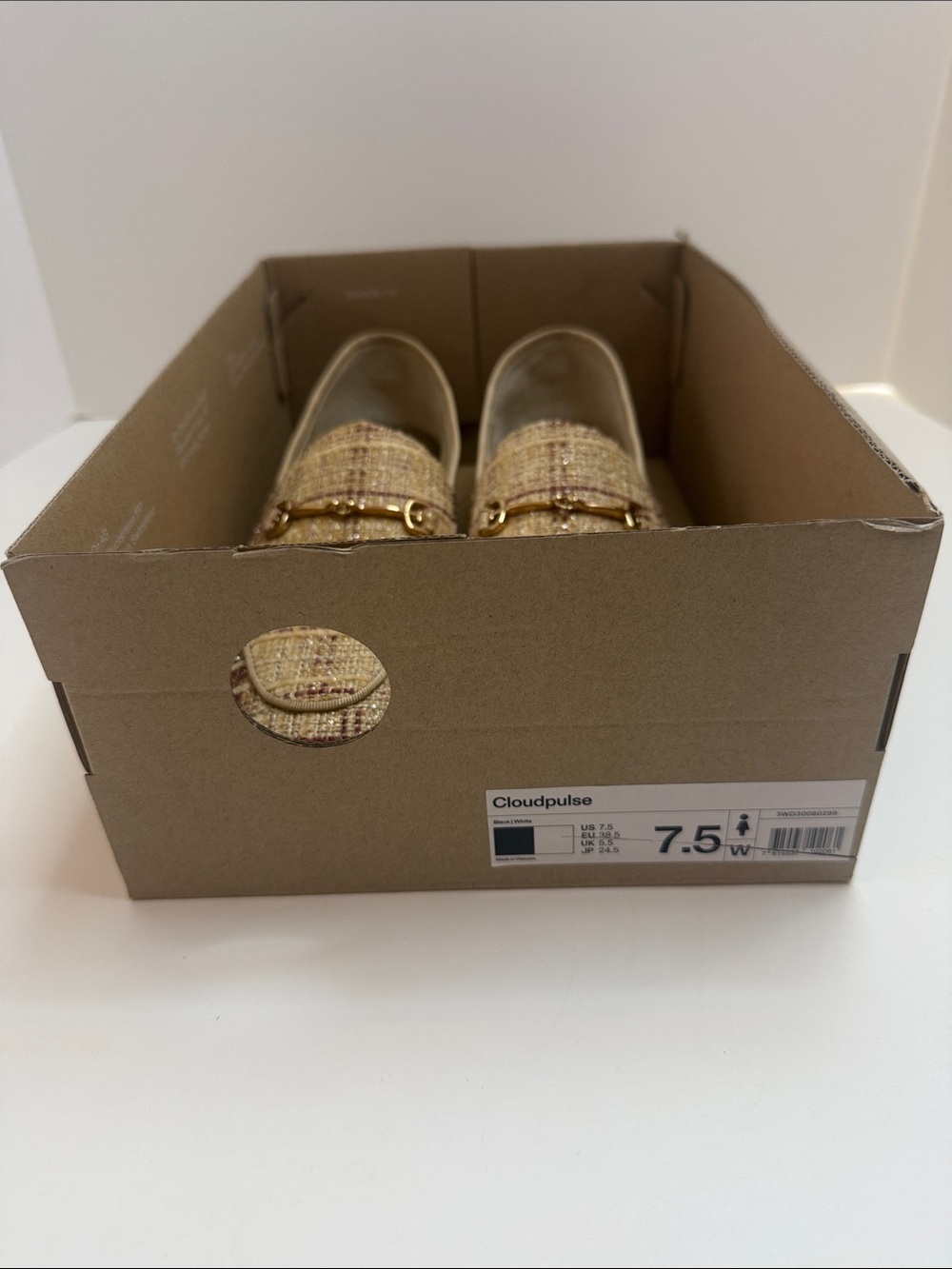NIB Sam Edelman Tweed Loafers Size 7.5 Gold Accent Textured Plaid Flats - Picture 3 of 10